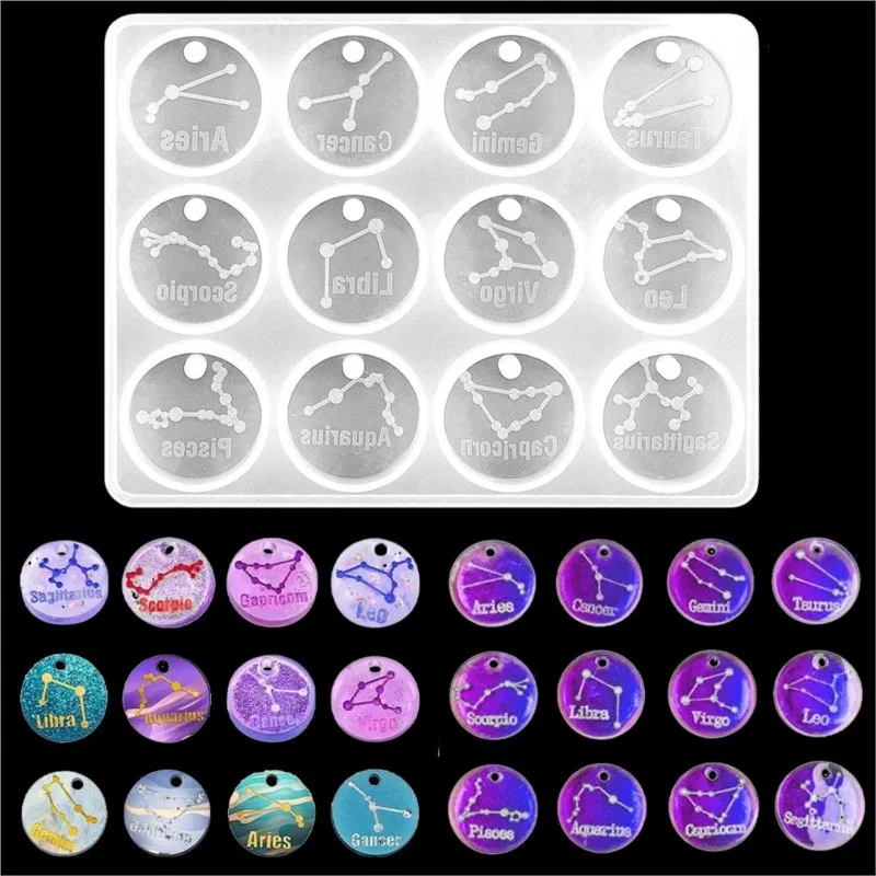 Model Kit Resin - 12 Zodiac Constellation Resin Molds Round
